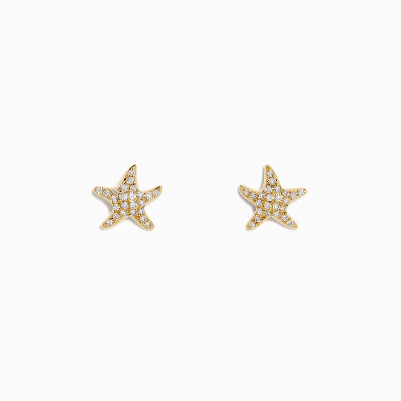 14K Yellow Gold Diamond Starfish Stud Earrings made by Effy