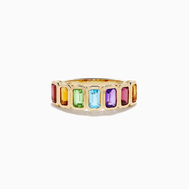 14K Yellow Gold Multi Gemstone Multi-Stone Bezel-Set Ring made by Effy