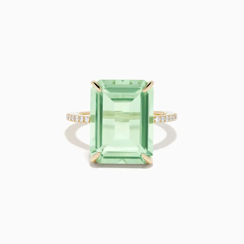 14K Yellow Gold Green Amethyst and Diamond Cocktail Ring made by Effy