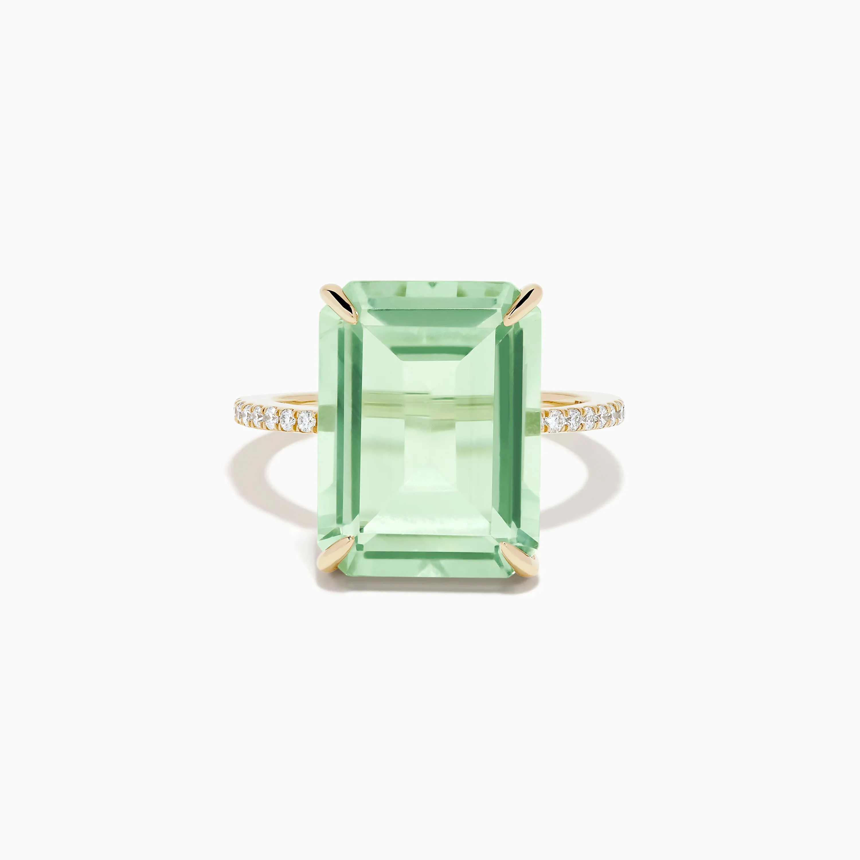 14K Yellow Gold Green Amethyst and Diamond Cocktail Ring sold by Effy
