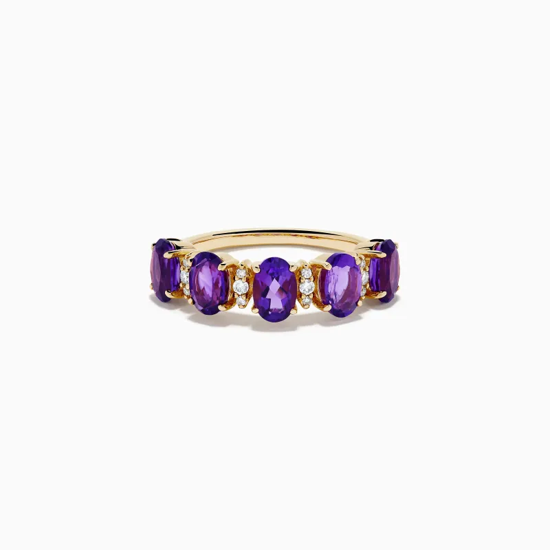 14K Yellow Gold Amethyst and Diamond Five-Stone Ring made by Effy