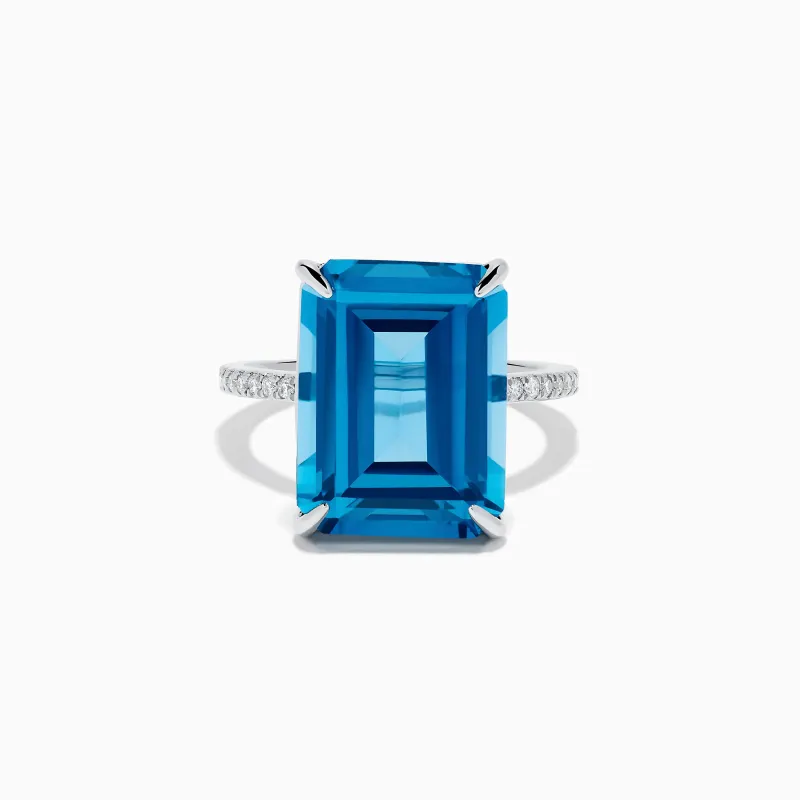 Sterling Silver Blue Topaz and Diamond Emerald-Cut Solitaire Ring made by Effy