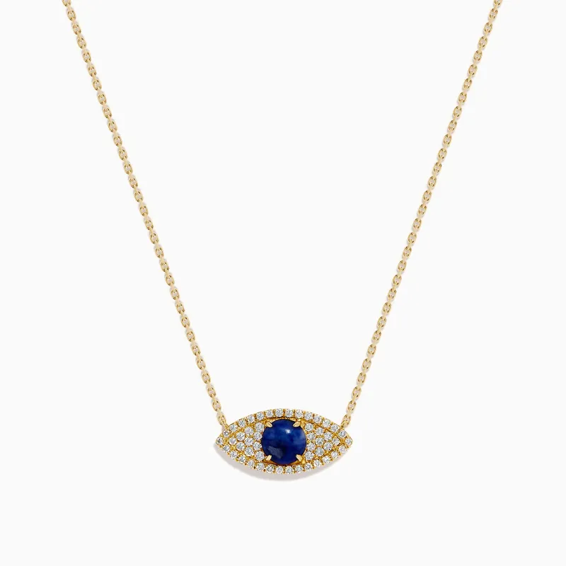 14K Yellow Gold Sodalite and Diamond Evil Eye Necklace made by Effy