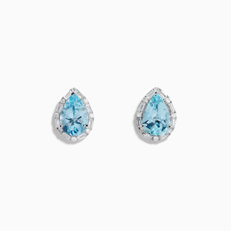 14K White Gold Aquamarine and Diamond Pear Halo Stud Earrings made by Effy