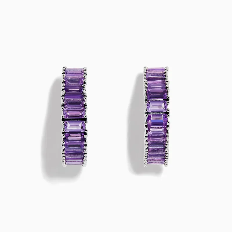 Sterling Silver Amethyst and Pink Amethyst Baguette Heart Earrings made by Effy