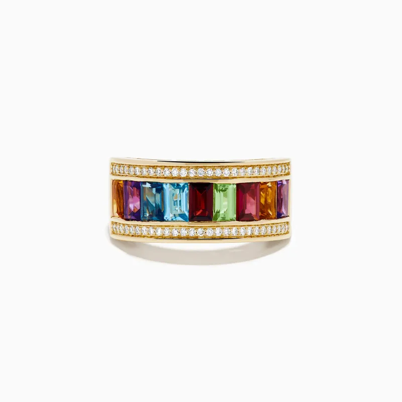 14K Yellow Gold Multi Gemstone and Diamond Channel-Set Ring made by Effy