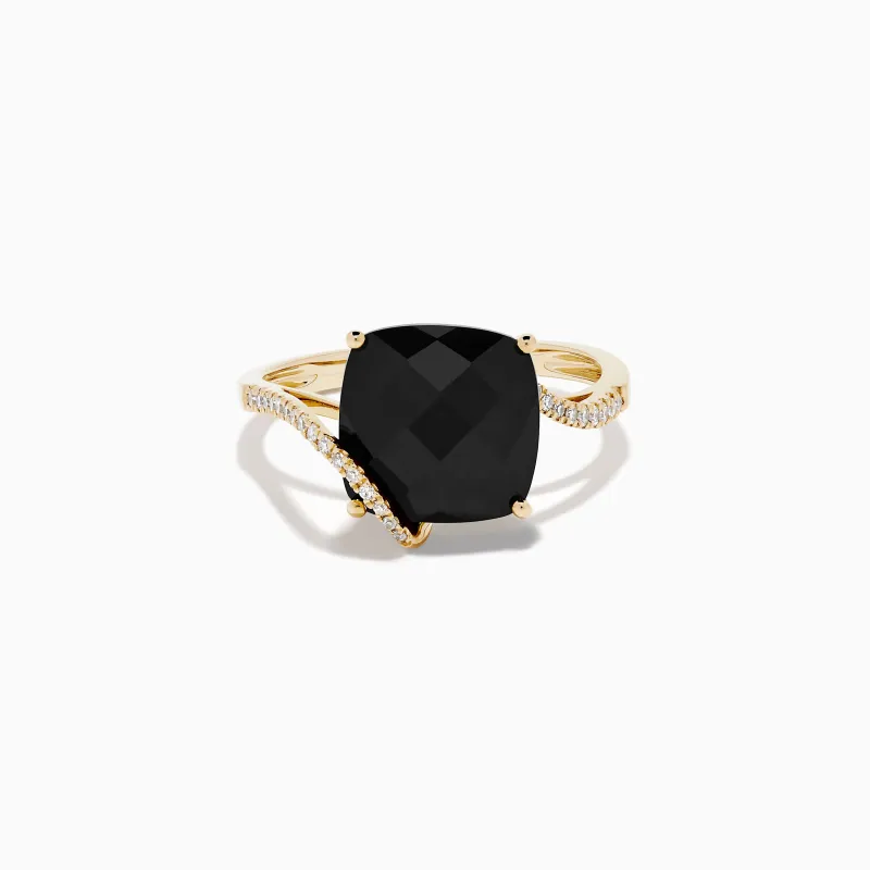 14K Yellow Gold Onyx and Diamond Ring made by Effy
