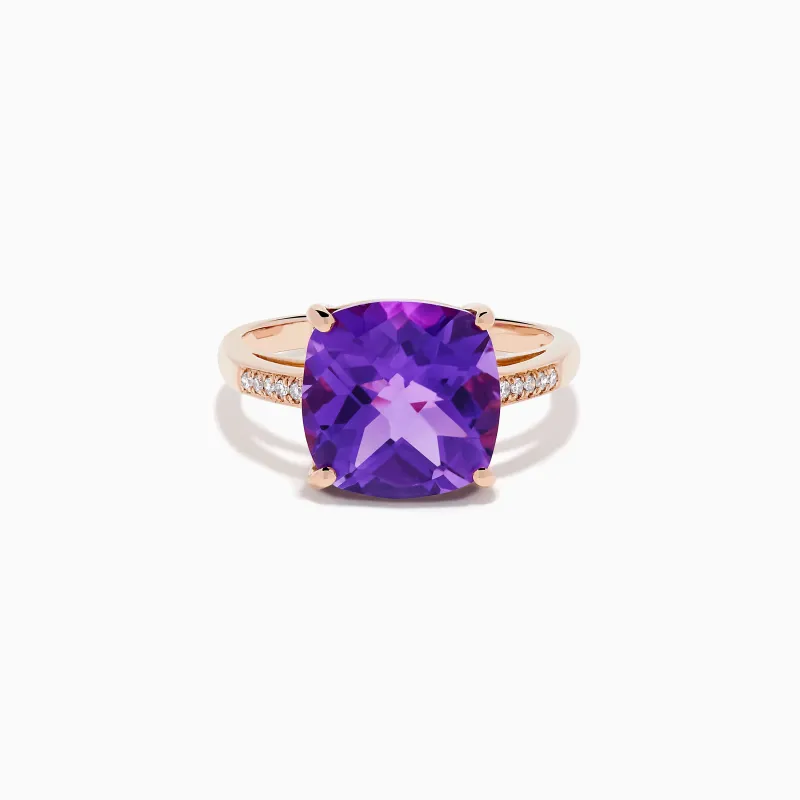 14K Rose Gold Amethyst and Diamond Solitaire Ring made by Effy