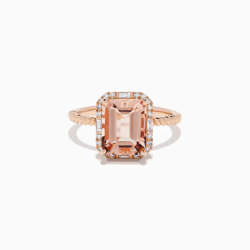 14K Rose Gold Morganite and Diamond Emerald-Cut Halo Ring made by Effy