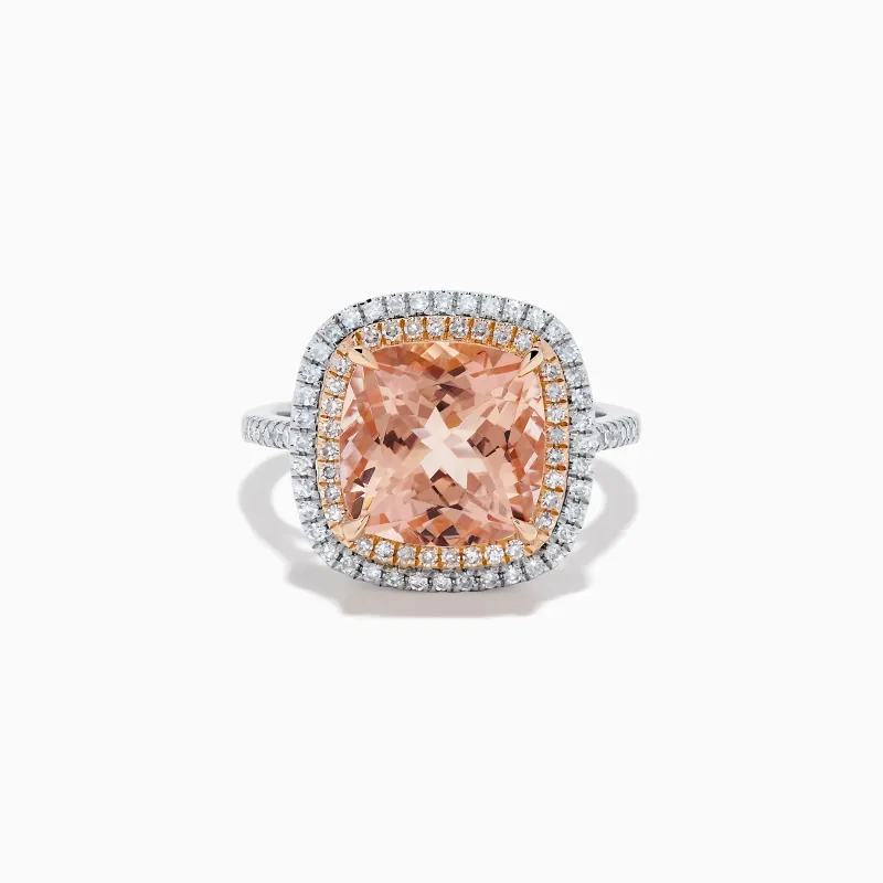 14K Rose and White Gold Morganite and Diamond Double Halo Ring made by Effy