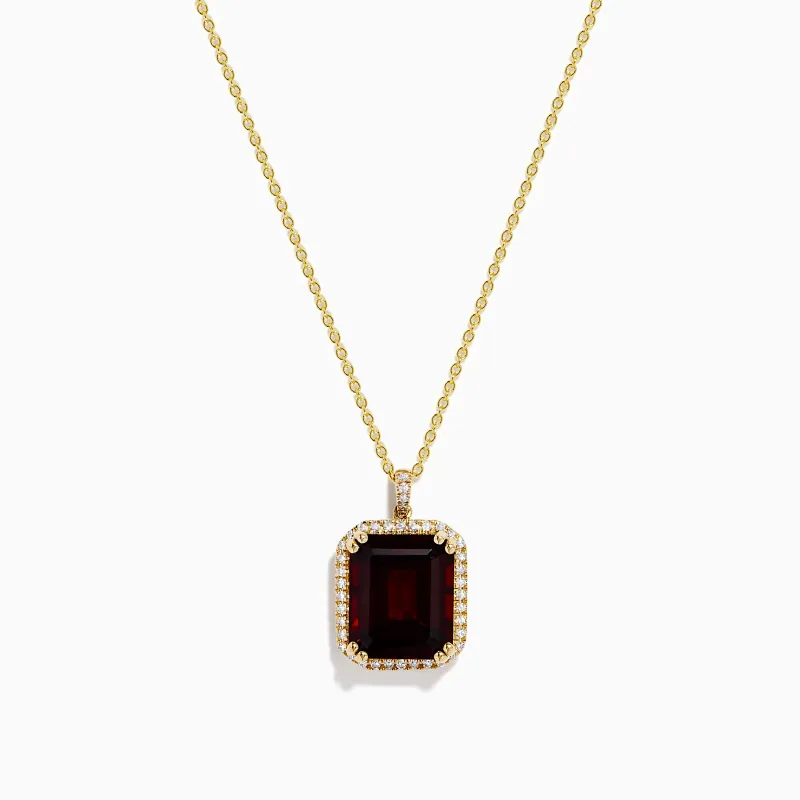14K Yellow Gold Garnet and Diamond Halo Pendant made by Effy