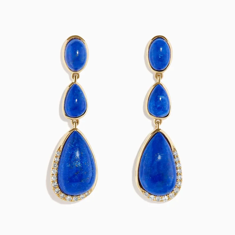 14K Yellow Gold Lapis Lazuli and Diamond Triple Drop Earrings made by Effy