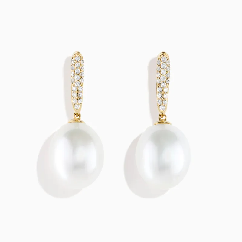 14K Yellow Gold Pearl and Diamond Drop Earrings made by Effy