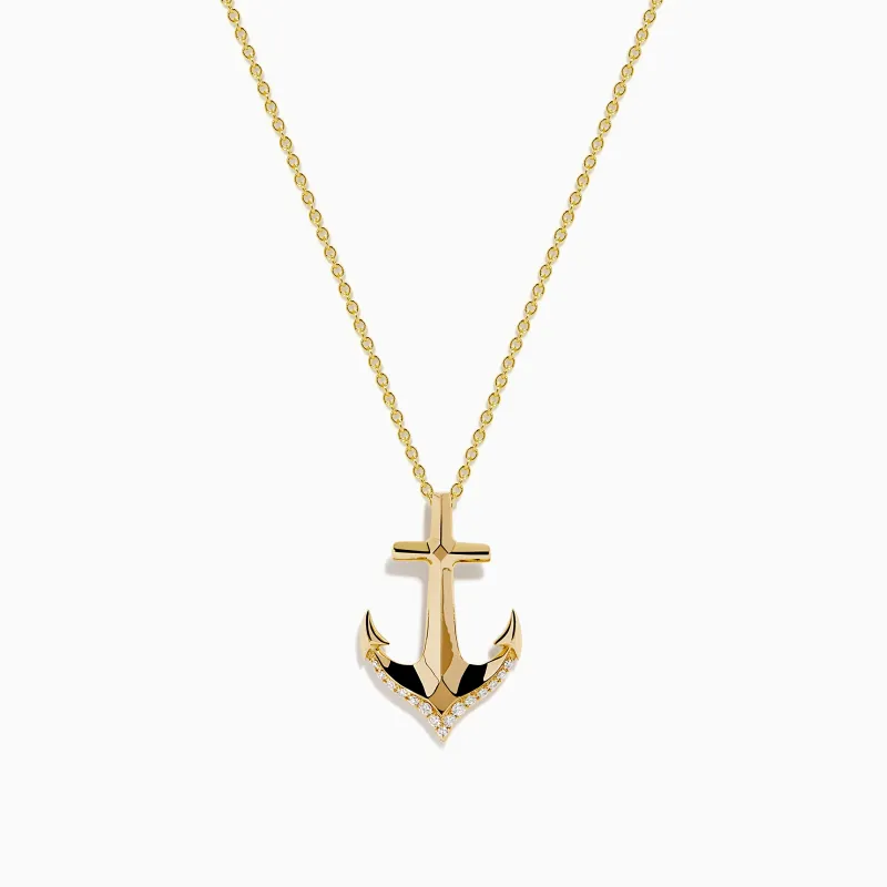 14K Yellow Gold Diamond Accented Polished Anchor Pendant made by Effy