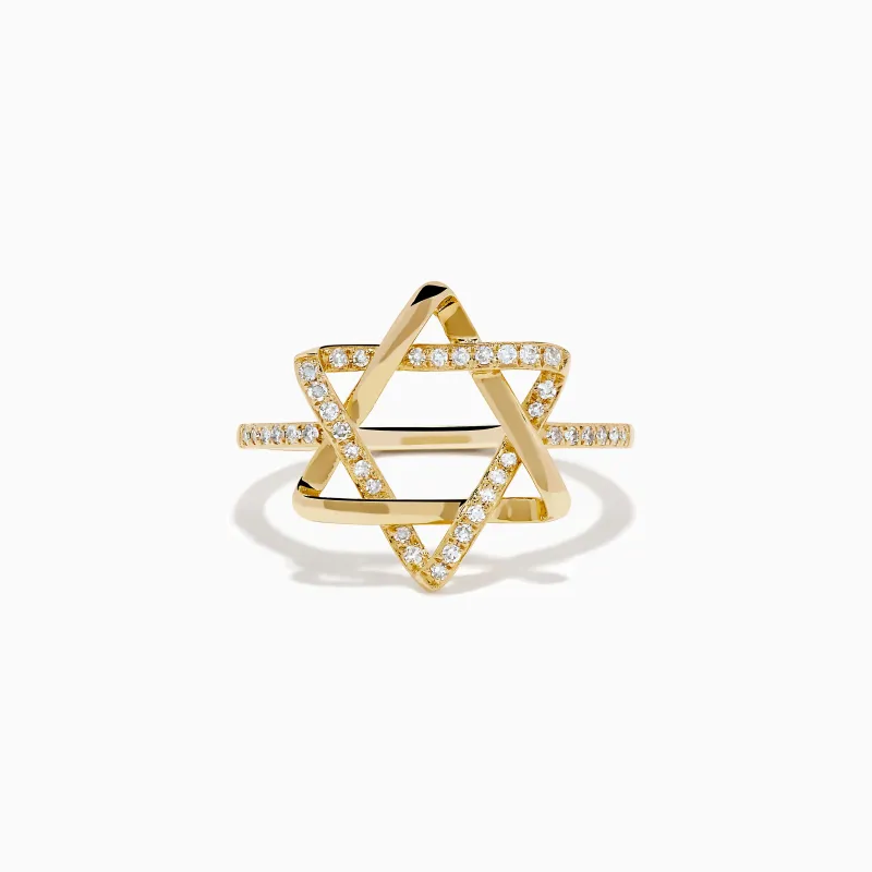 14K Yellow Gold Diamond Pave Star of David Ring made by Effy