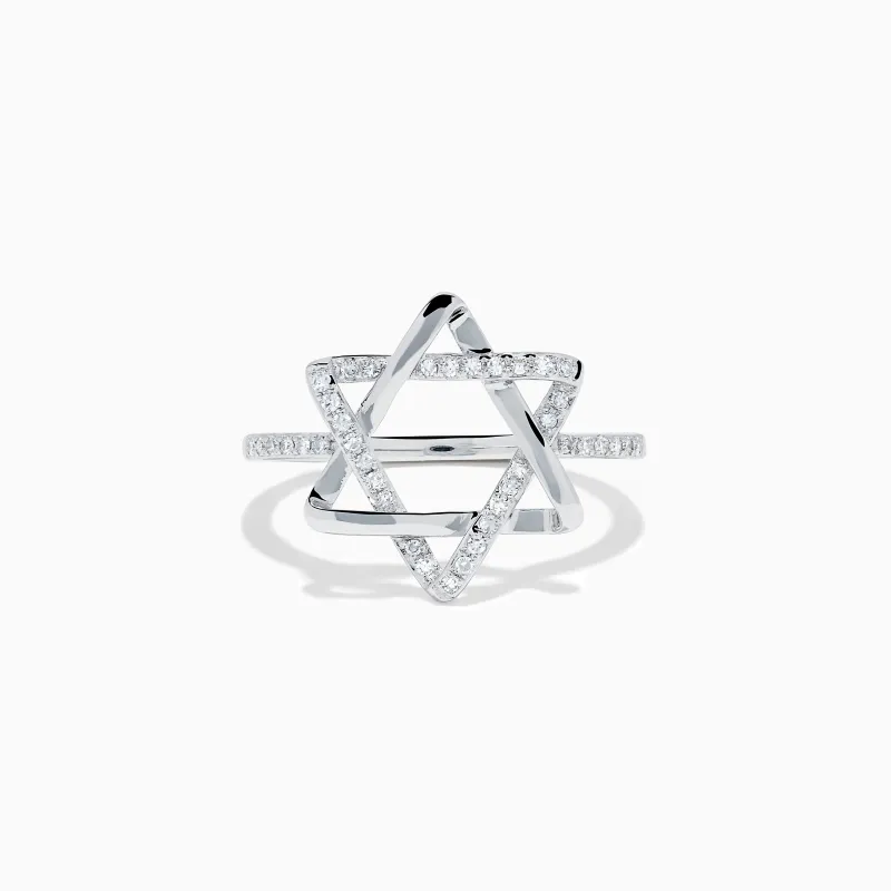14K White Gold Diamond Pavé Star of David Ring made by Effy
