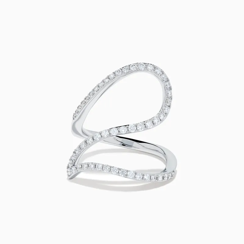 14K White Gold Diamond Pave Wave Ring made by Effy