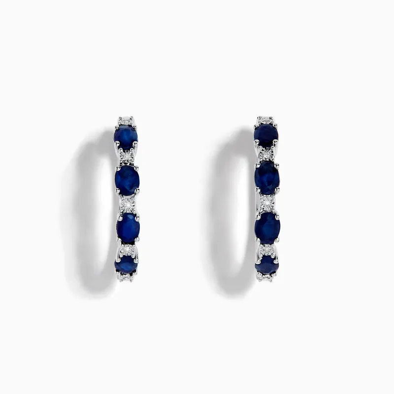 Sterling Silver Blue Sapphire and Diamond Hoop Earrings made by Effy