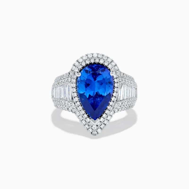 Effy Hematian 18K White Gold Pear Tanzanite and Diamond Halo Ring made by Effy