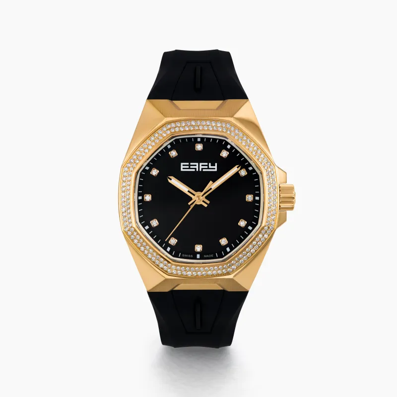 38MM Swiss Made 18K Yellow Gold Automatic Watch with Diamonds made by Effy