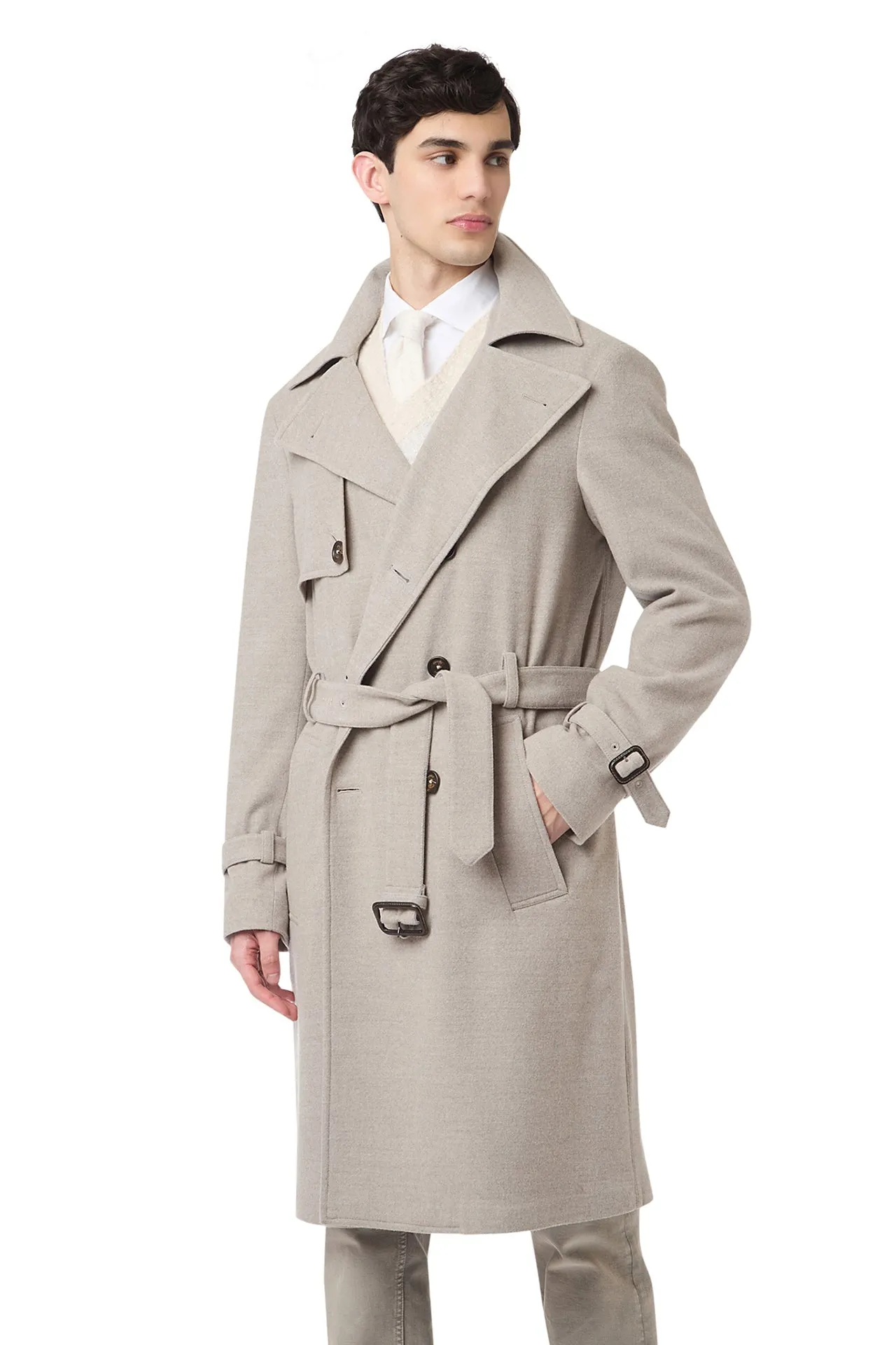 DOUBLE-BREASTED COAT WITH BELT sold by Eleventy product image thumbnail 3