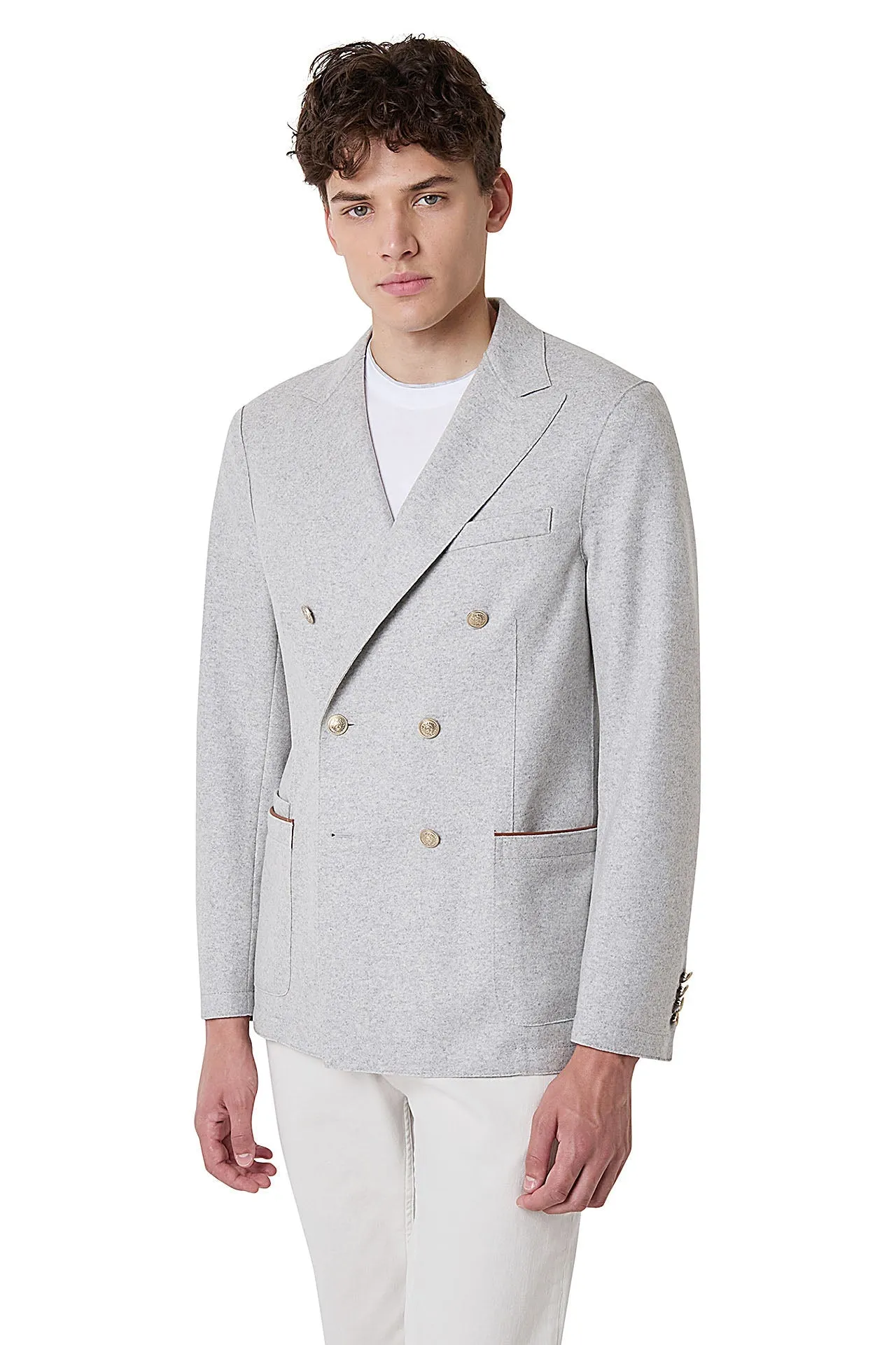 DOUBLE-BREASTED JACKET WOOL AND LEATHER sold by Eleventy product image thumbnail 2