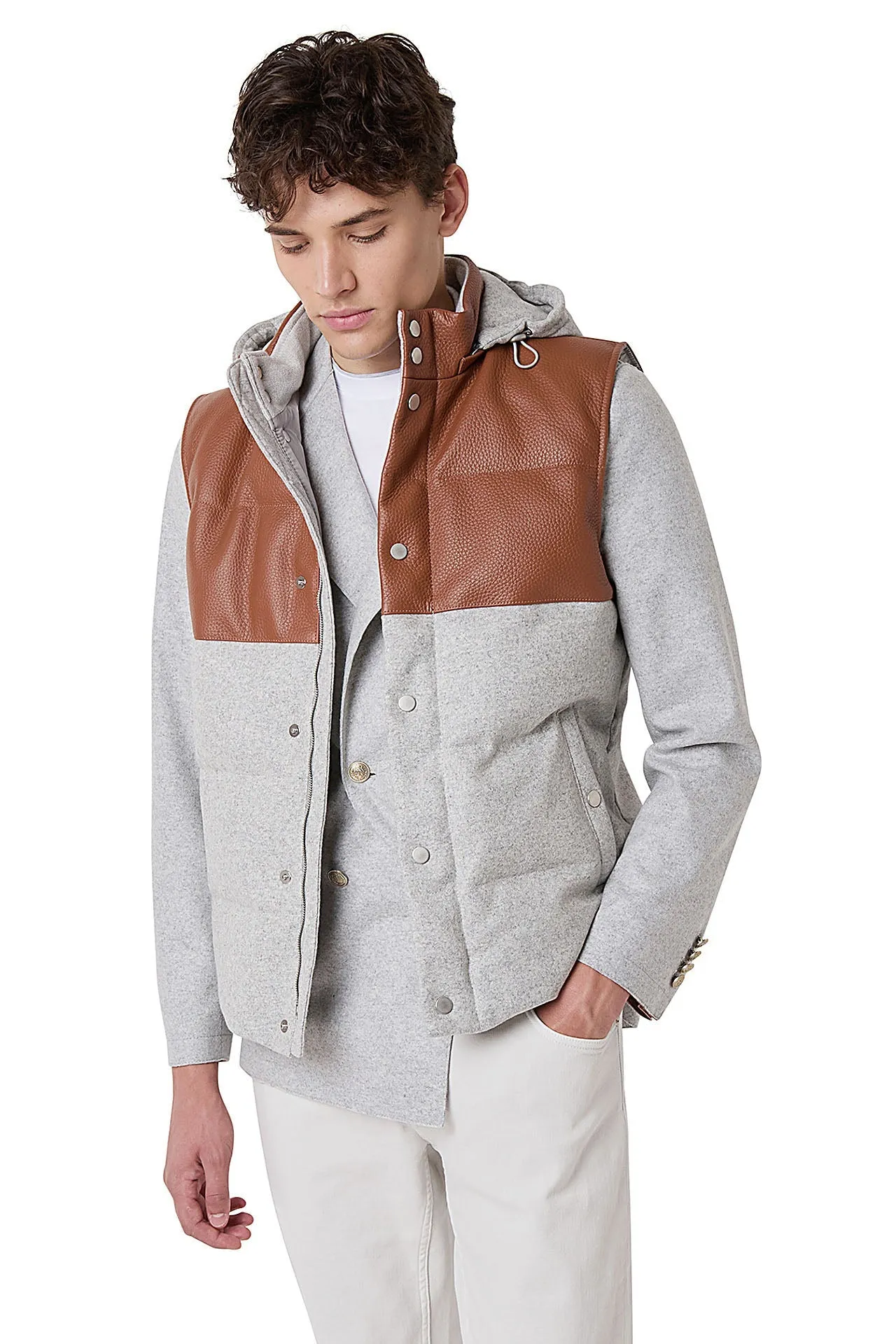 BIMATERIC VEST WOOL AND LEATHER sold by Eleventy product image thumbnail 2