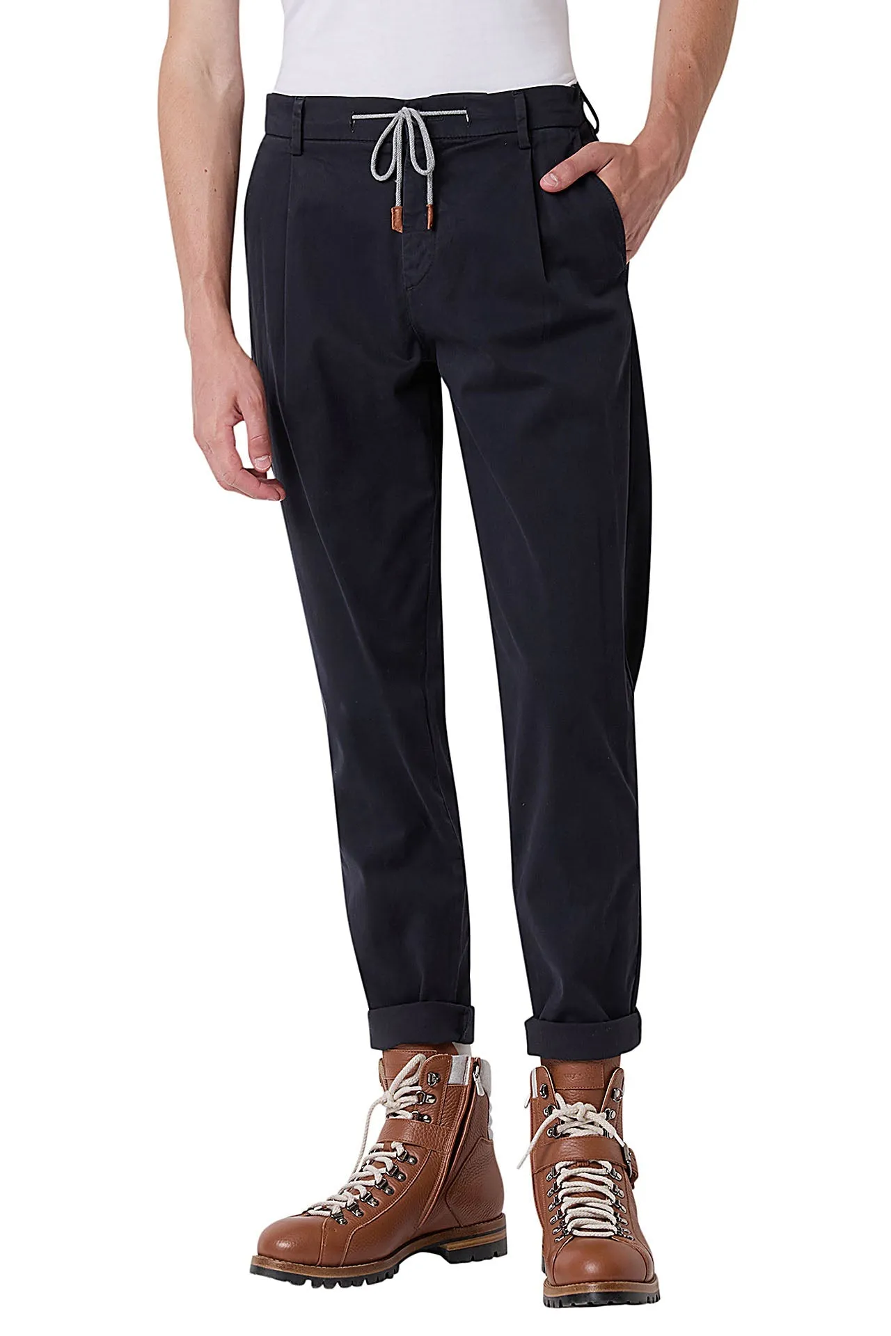 STRETCH COTTON AND LEATHER PANTS sold by Eleventy product image thumbnail 2