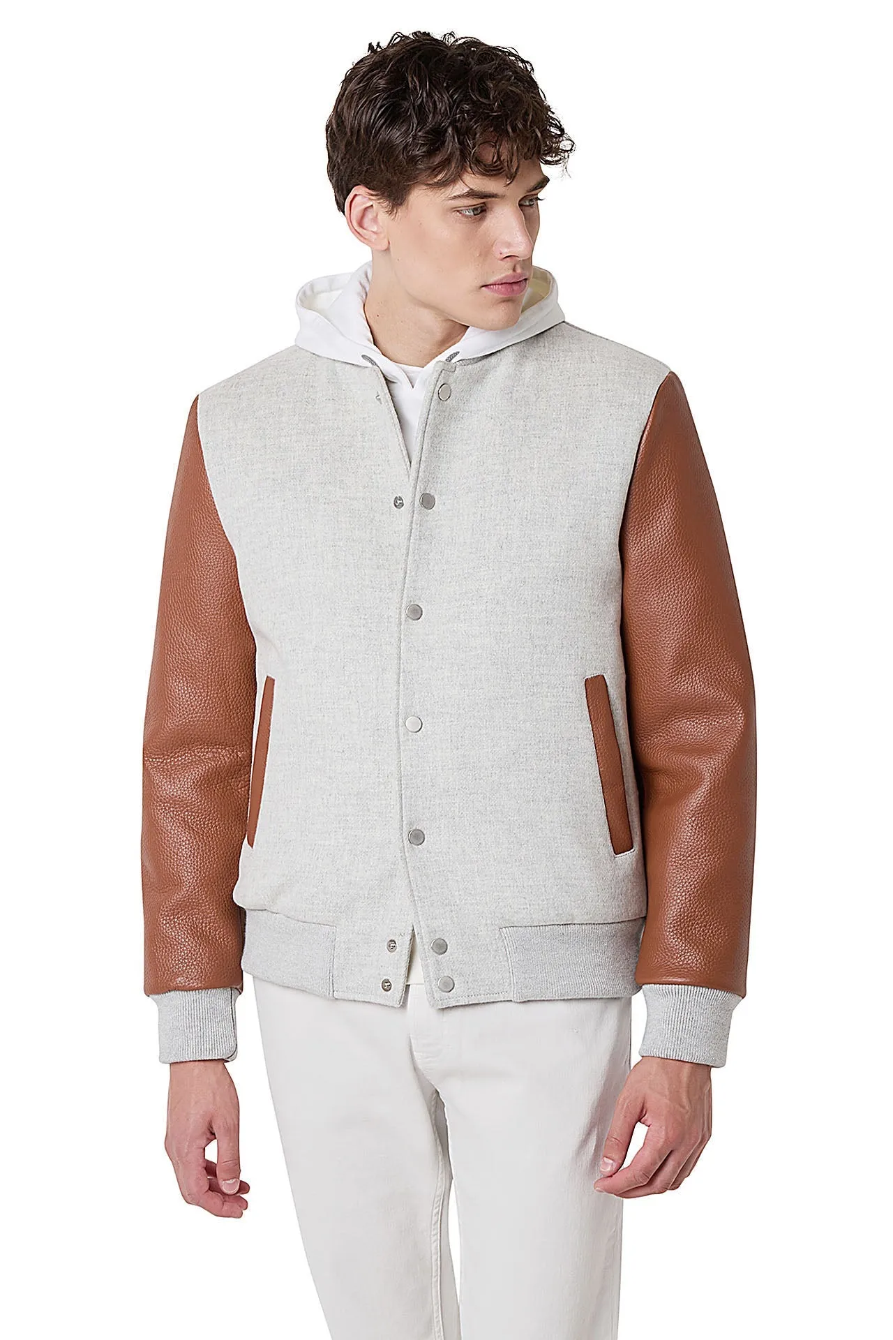 BI-MATERIAL WOOL AND LEATHER JACKET sold by Eleventy product image thumbnail 2
