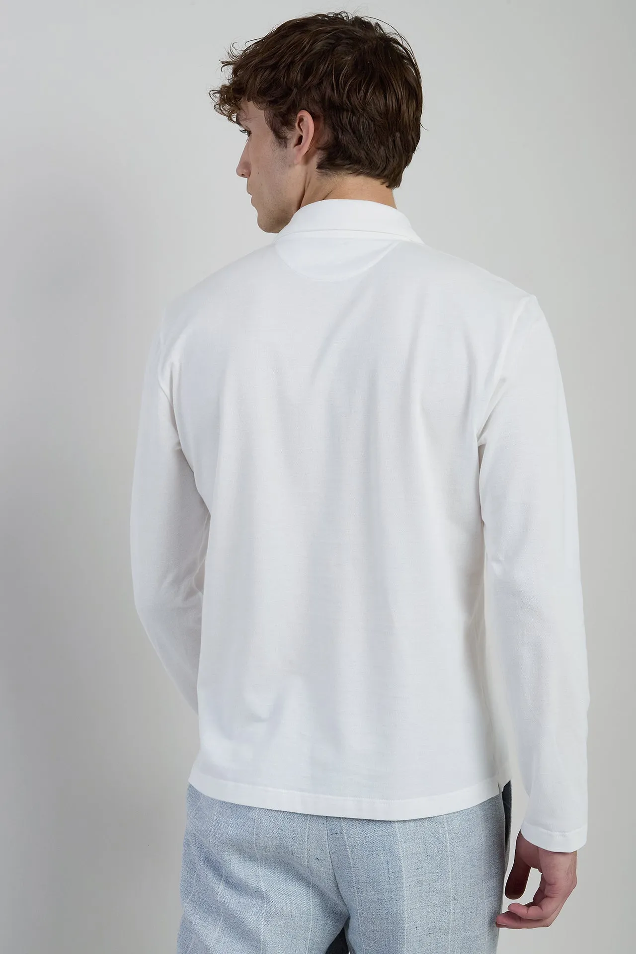 Men's Long Sleeve Cotton Pique Polo with Pearl Buttons | Eleventy sold by Eleventy product image thumbnail 3