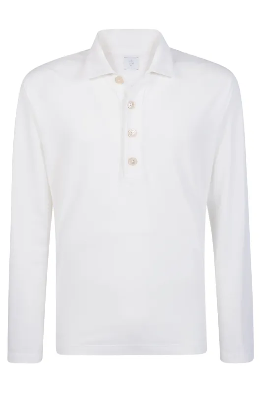 Men's Long Sleeve Cotton Pique Polo with Pearl Buttons | Eleventy made by Eleventy