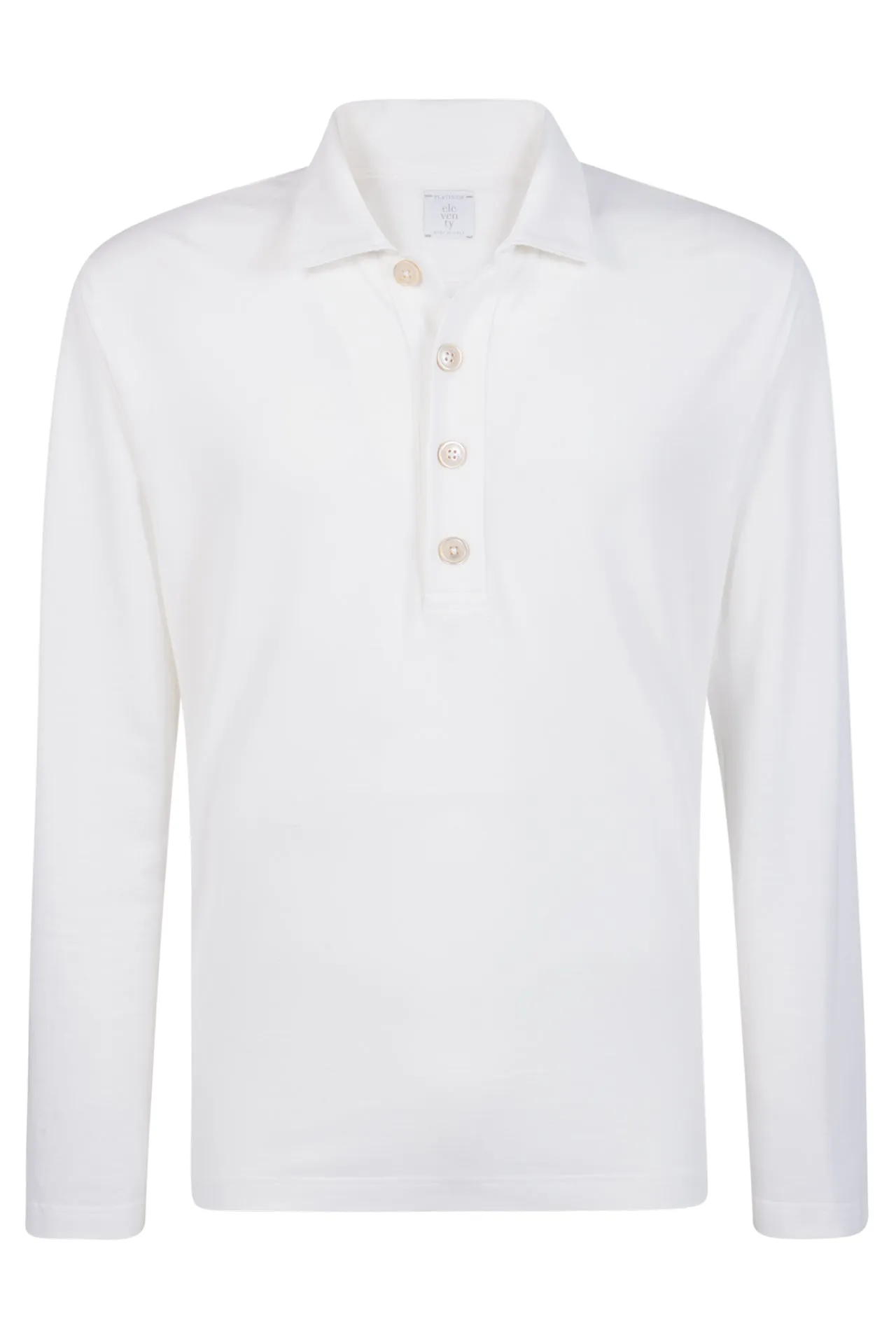 Men's Long Sleeve Cotton Pique Polo with Pearl Buttons | Eleventy sold by Eleventy