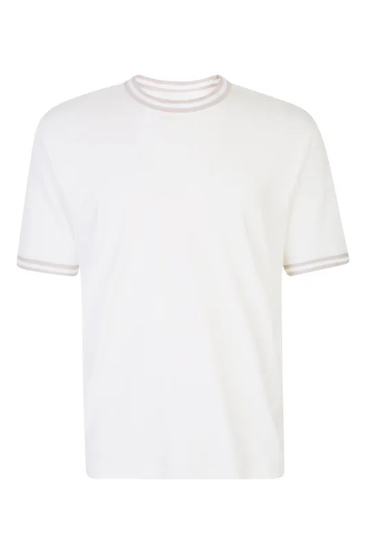 Men's Giza Cotton Crew Neck T-Shirt with Knit Trim | Eleventy made by Eleventy