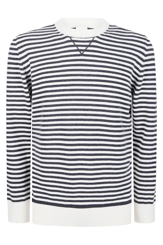 Men's Striped Cashmere Crew Neck Sweater | Eleventy made by Eleventy