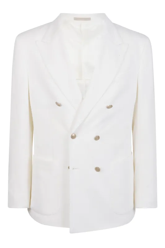 DOUBLE-BREASTED LINEN COTTON TENCEL JACKET sold by Eleventy