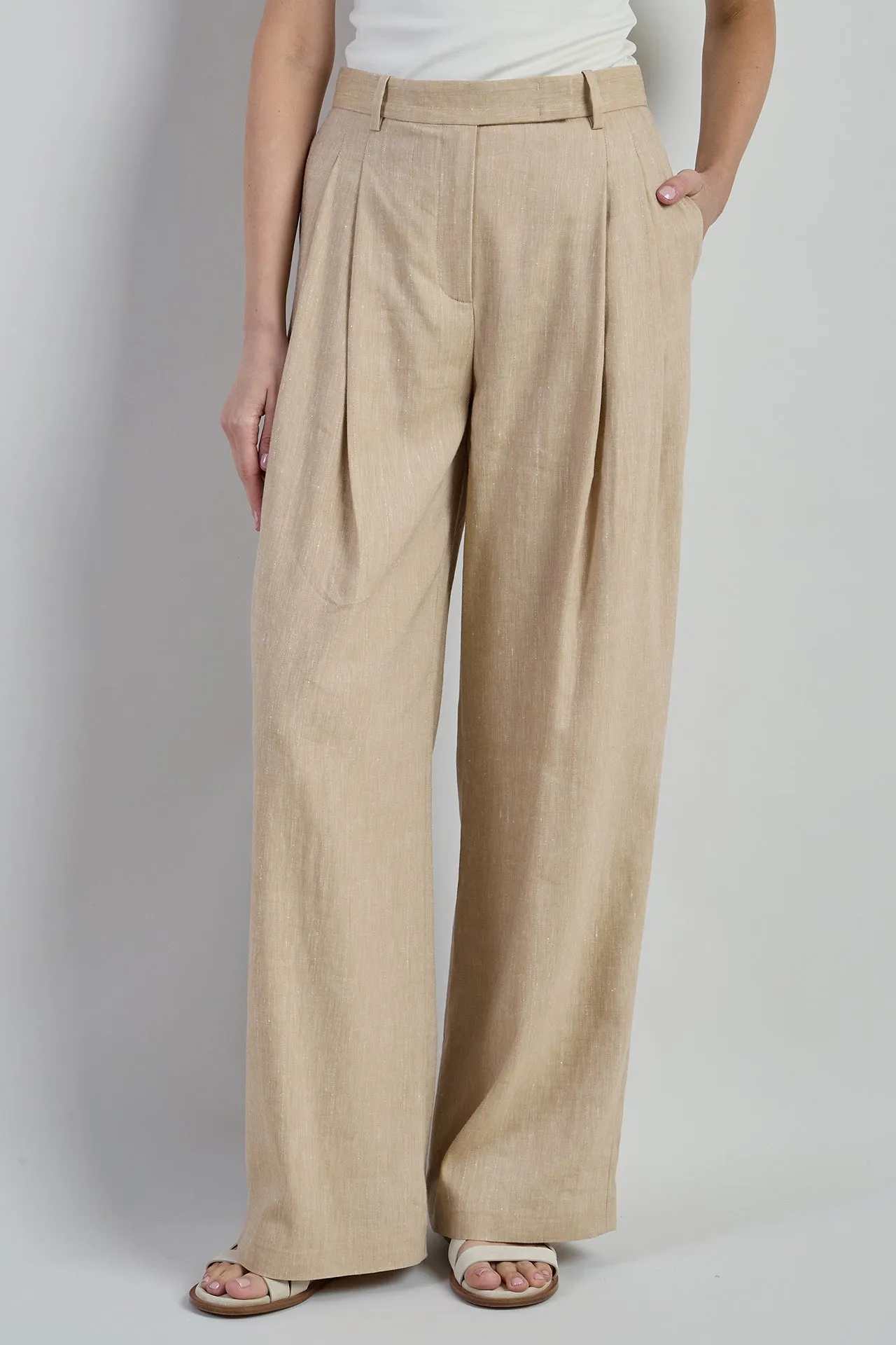 Women's Pinstripe Linen and Wool Pleated Trousers | Eleventy sold by Eleventy product image thumbnail 2
