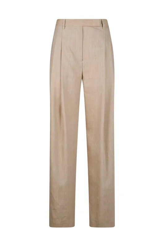 Women's Pinstripe Linen and Wool Pleated Trousers | Eleventy made by Eleventy