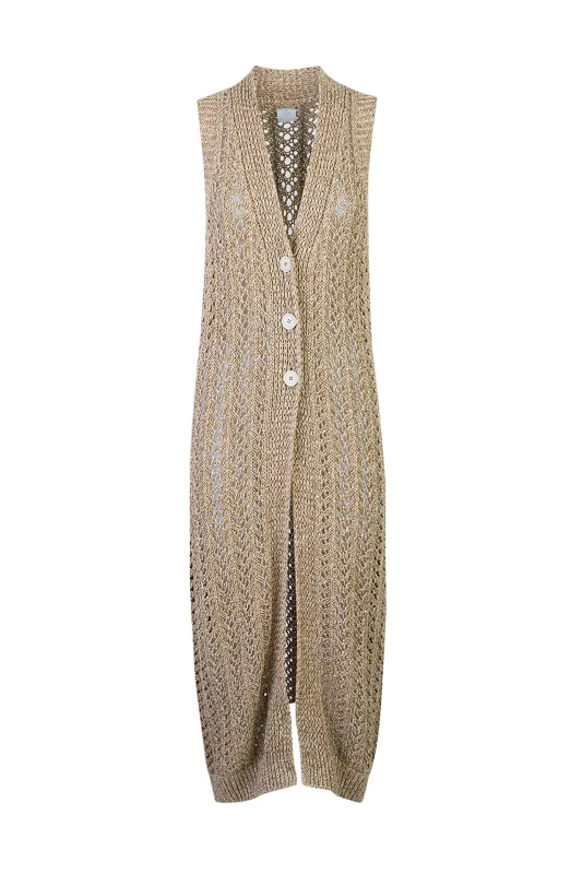 Long Cotton and Linen Cardigan with Sequin Details | Eleventy made by Eleventy