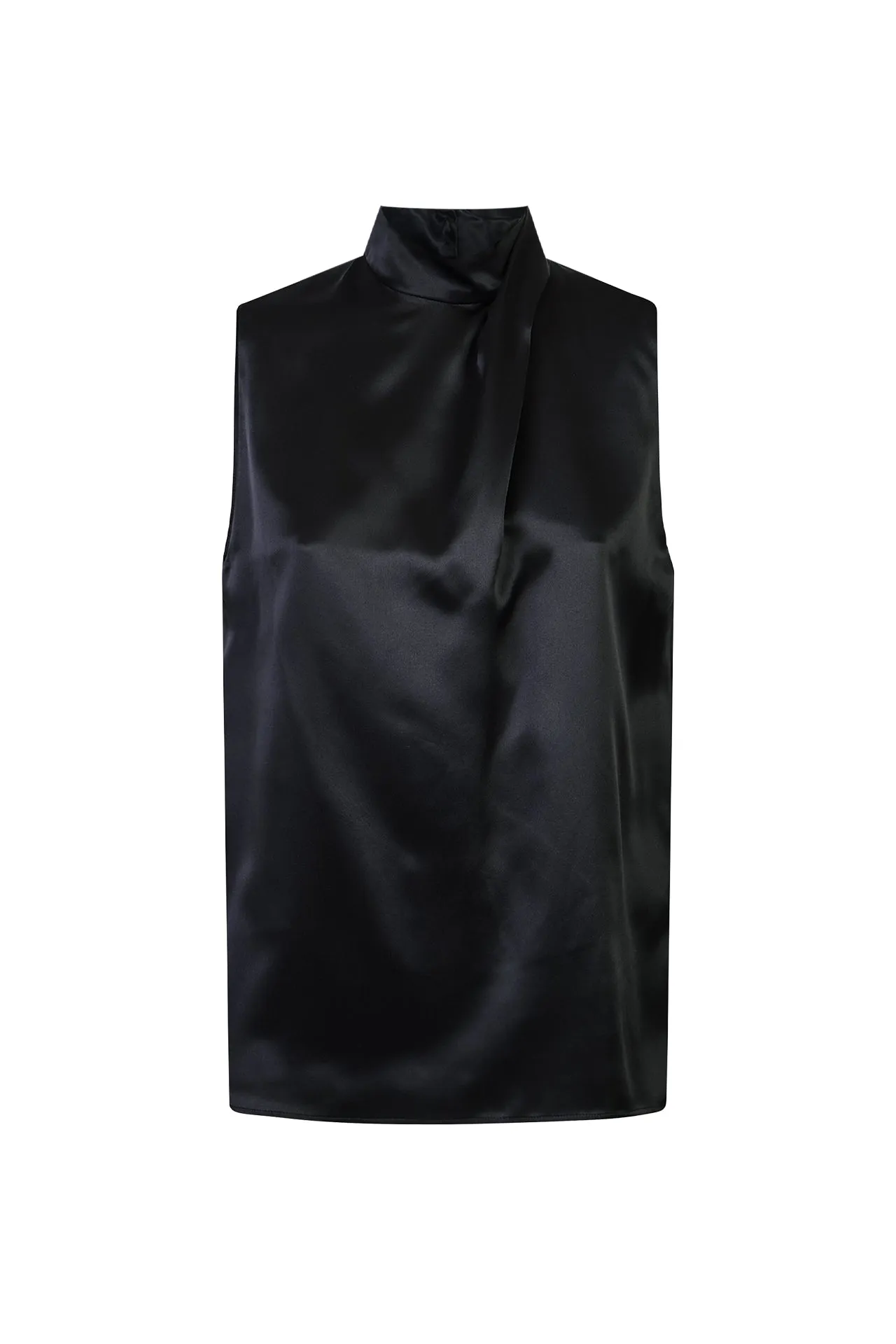 Women's Sleeveless Double Silk Satin Crossover Neck Top | Eleventy sold by Eleventy