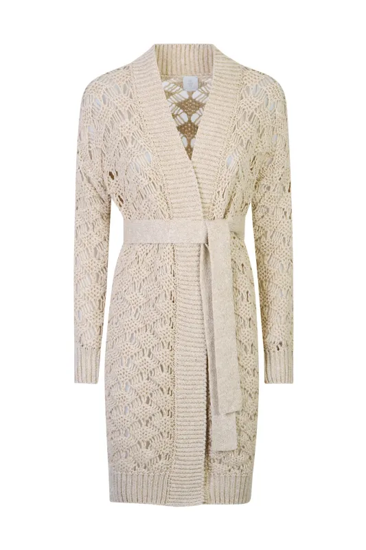 Women's Long Linen Cotton and Silk Cardigan with Belt | Eleventy made by Eleventy