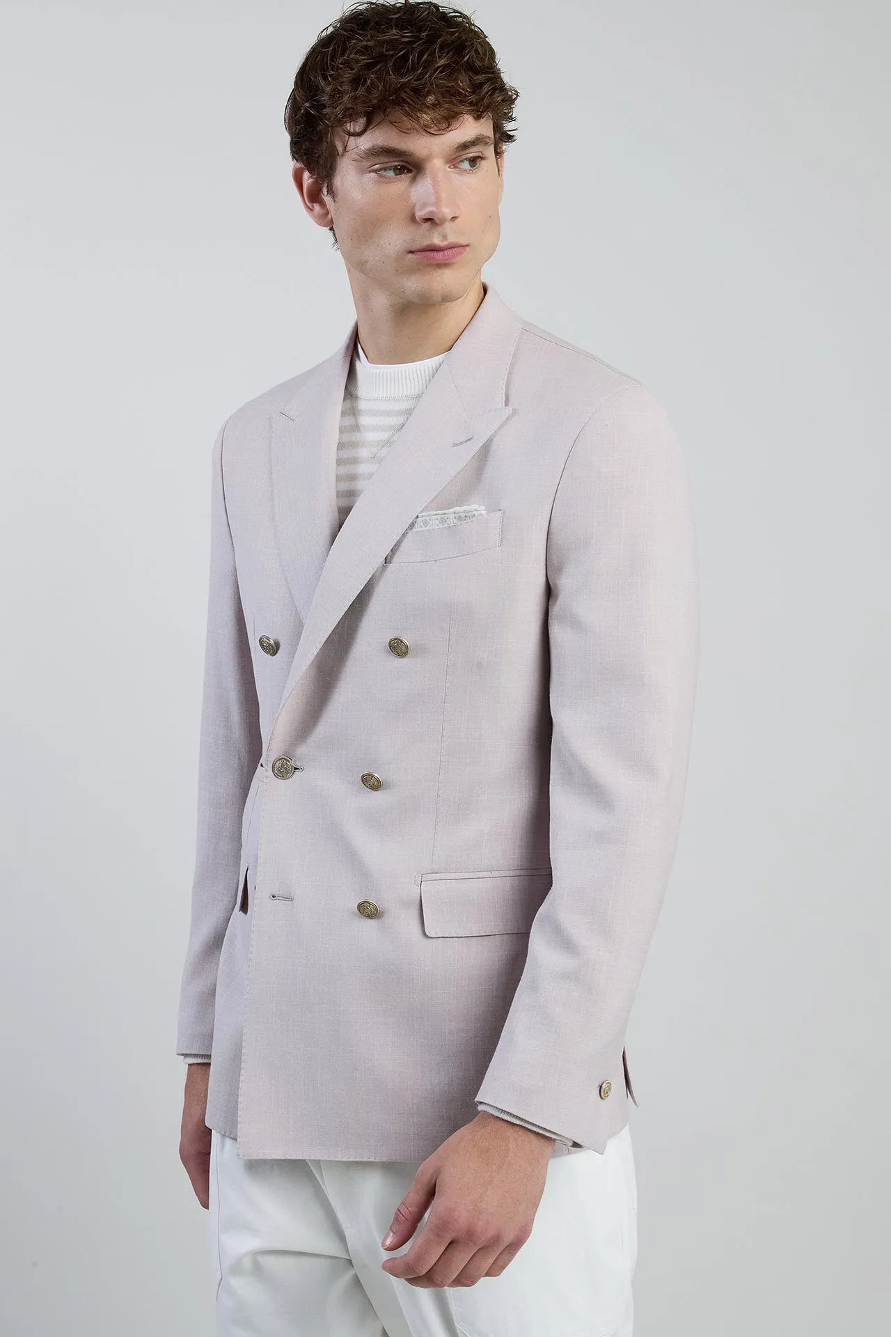 Men's Double-Breasted Wool Silk and Linen Jacket | Eleventy sold by Eleventy product image thumbnail 2