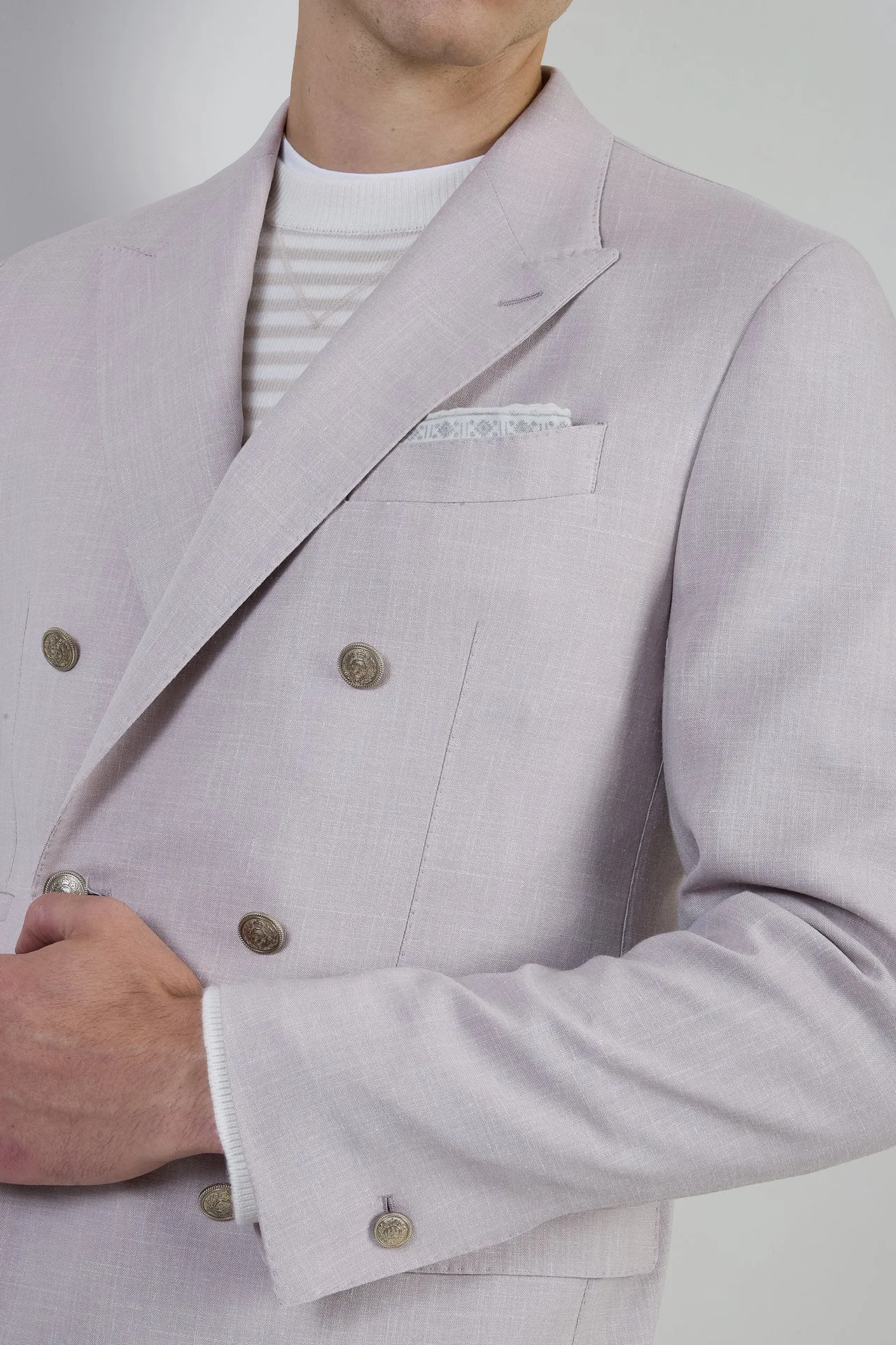 Men's Double-Breasted Wool Silk and Linen Jacket | Eleventy sold by Eleventy product image thumbnail 4