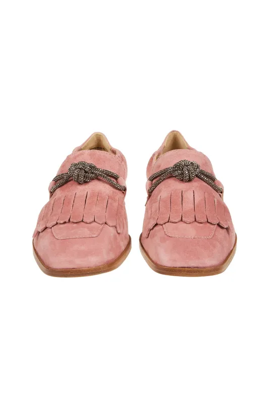 Women's Suede Loafers with Rhinestones and Fringes | Eleventy made by Eleventy