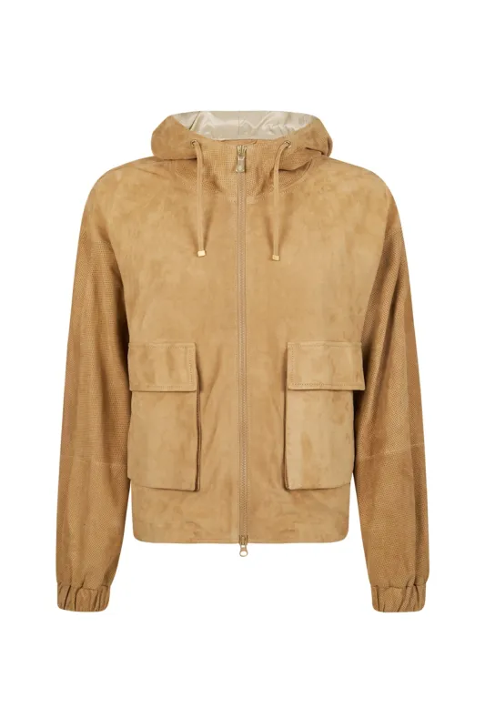 Women's Hooded Suede Leather Jacket in Lambskin | Eleventy made by Eleventy