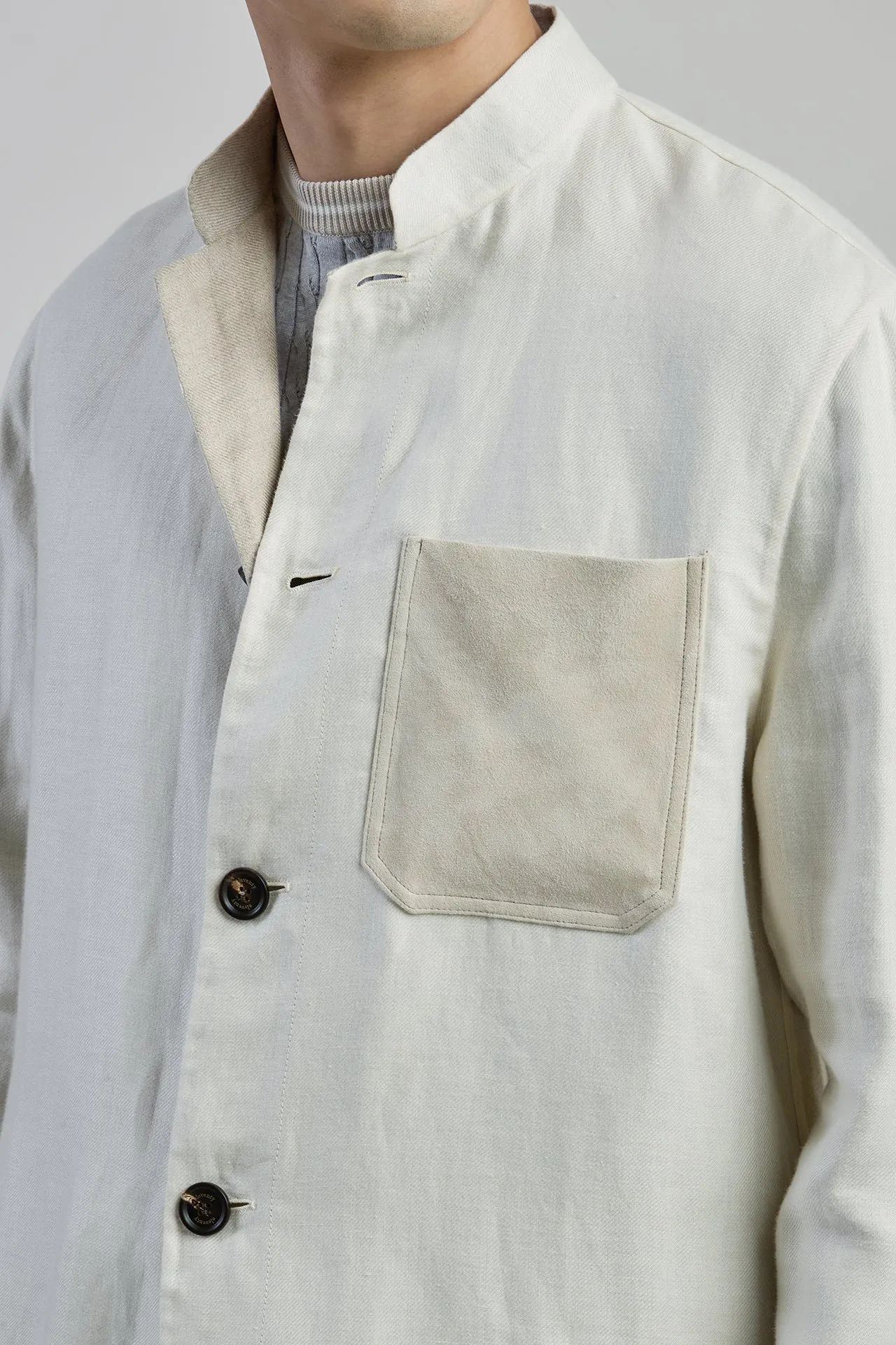 Men's Linen and Silk Overshirt with Suede Pocket | Eleventy sold by Eleventy product image thumbnail 4