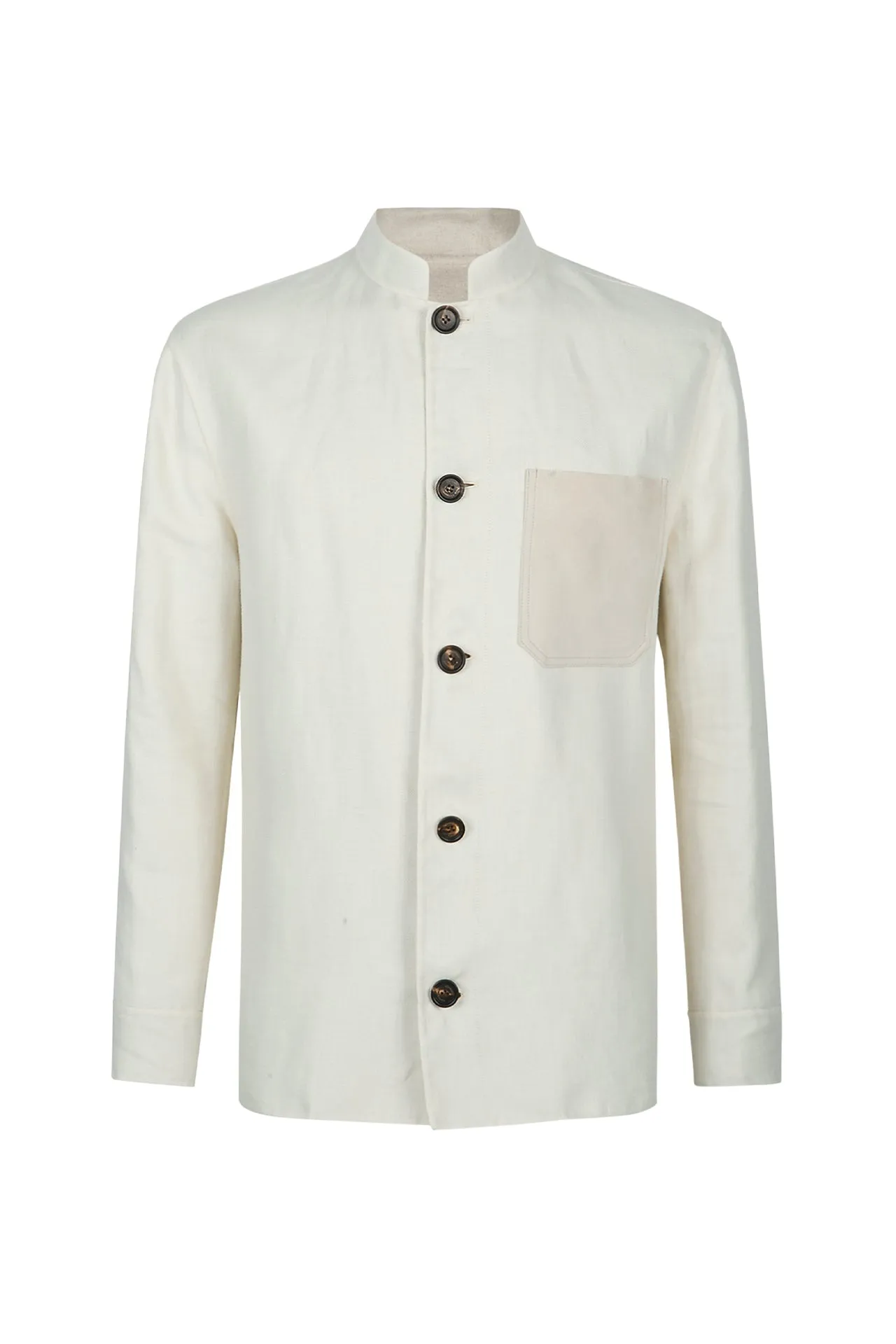 Men's Linen and Silk Overshirt with Suede Pocket | Eleventy sold by Eleventy