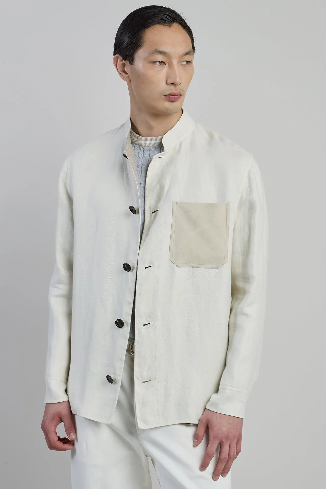 Men's Linen and Silk Overshirt with Suede Pocket | Eleventy sold by Eleventy product image thumbnail 2