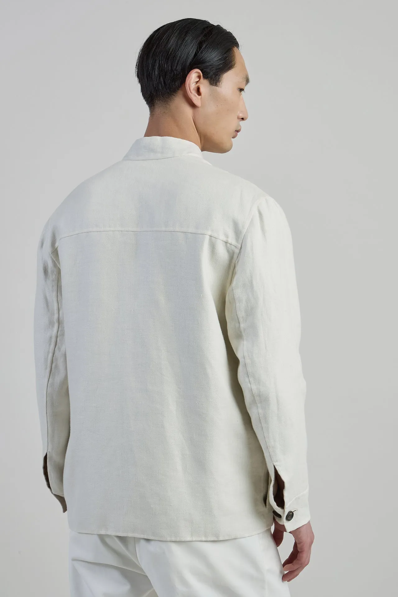 Men's Linen and Silk Overshirt with Suede Pocket | Eleventy sold by Eleventy product image thumbnail 3