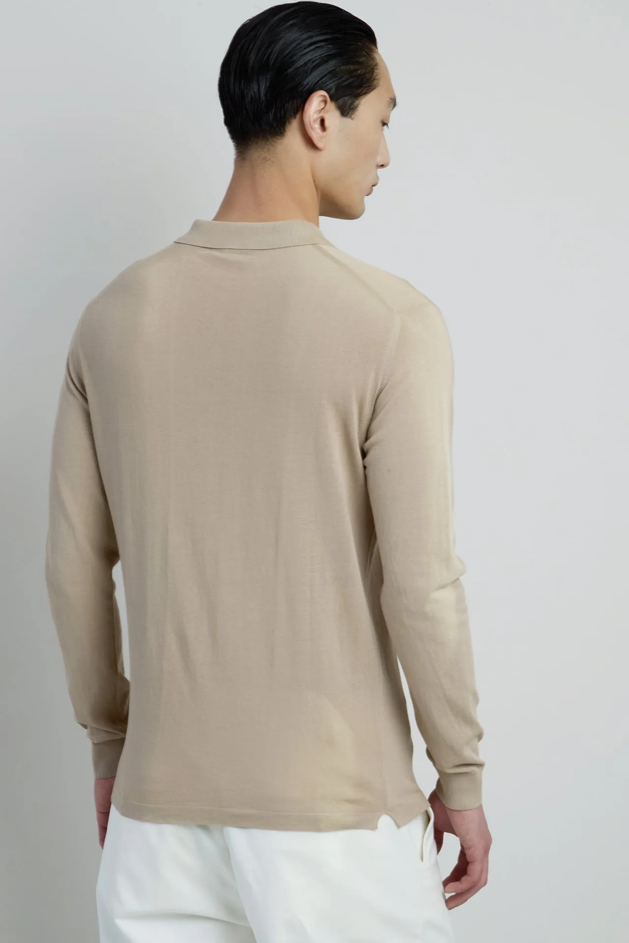 Long-Sleeved Knitted Polo Shirt in Crepe Cotton | Eleventy sold by Eleventy product image thumbnail 3