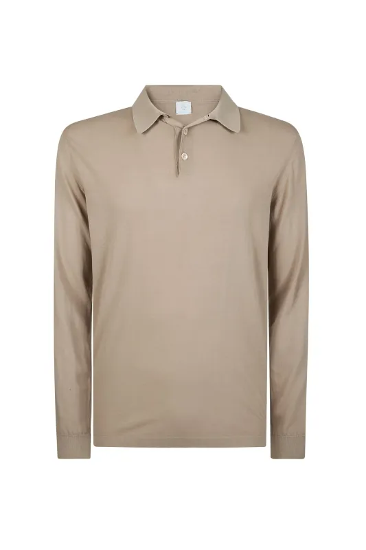 Long-Sleeved Knitted Polo Shirt in Crepe Cotton | Eleventy made by Eleventy